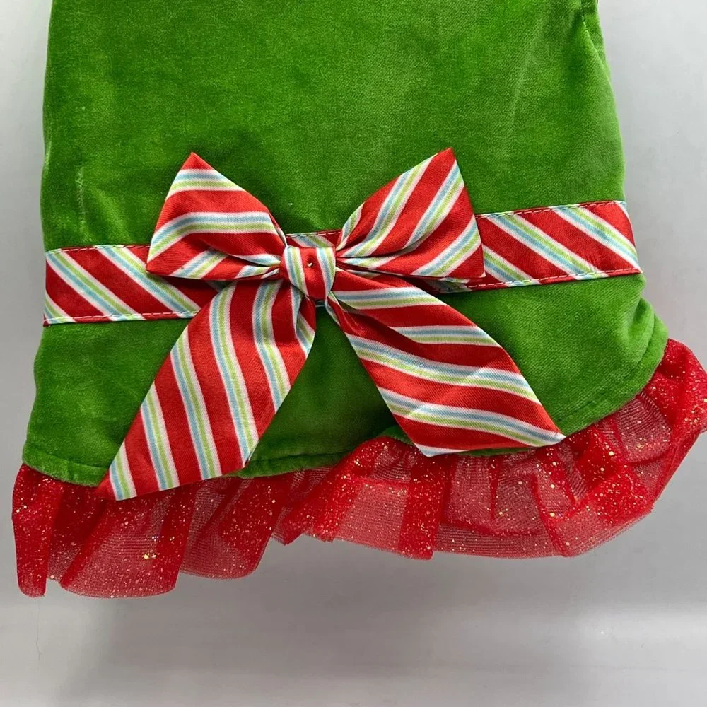 Holiday Party Dress Dog Small Green Red Christmas Bow Ruffle Hem Small Breed